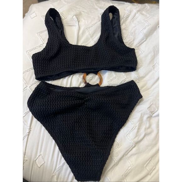 Montce Women's Black Monokini Cutouts Crochet KY One Piece Swimsuit Size XL NWOT - Picture 7 of 9